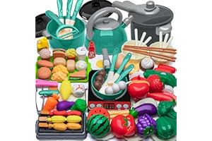 AQXONG Accessoire Cuisine Enfant, Jouet de Jeu de Rôle de Chef pour Enfants, Pots et Casseroles Jouet, Jeu de Rôle de Chef Adapté aux Garçons et auxFilles âgés de 3 4 5 6 7 8 Ans（76Pcs）