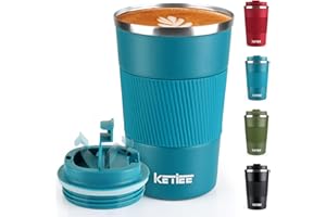 Travel Mugs,KETIEE 380ml Insulated Coffee Cup with Leakproof Lid,Reusable Double Walled Coffee Mug,Stainless Steel Thermal Cup for Hot Cold Drinks,Blue