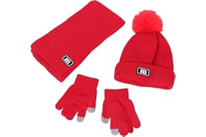 NautySaurs Jungen Mädchen Mütze Schal und Handschuhe Set Winter Thermo Strick Häkelmütze Bommelmütze Fleece Gefüttert Beanie für Kinder im Alter von 2-8 Jahren