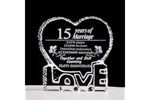 Movdyka 15th Wedding Anniversary Crystal Gift for Her Wife Him Couple 15 Year Marriage Crystal Love Heart Paperweight Keepsake