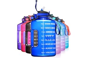 ETDW Bouteille de sport 3,78 litres avec indication du temps - Sans BPA - Réutilisable - Épais - Seau portable avec paille - Bouteille de sport avec poignée solide - Bleu