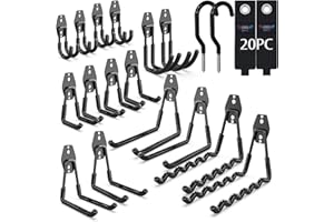 3-H Crochet Mural Garage 20pcs,Porte Outils Mural pour Rangement Atelier Jardin, Crochet Muraux en Acier Renforcé avec 3 Points de Soudure pour Êchelle,Vélo,Tuyaux,Outil électrique,Noir