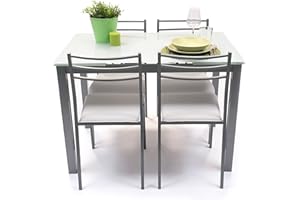 Homely - Conjunto de Cocina Mesa y 4 sillas Paris Grey, Mesa de Cocina Extensible de 110/140/170x70 cm y 4 sillas de Cocina, Color Gris y Blanco