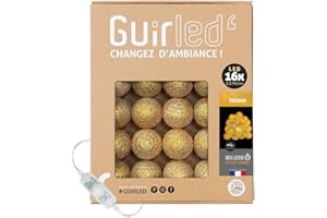 GuirLED Łańcuch świetlny z bawełny LED USB – lampka nocna dla dziecka 2 godziny – adapter sieciowy – 3 intensywności – 16 kulek 1,6 m – skarb