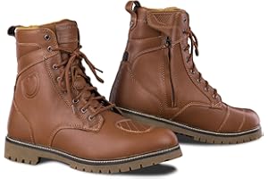 ‎SHIMA SHIMA THOMSON Motorcycle Stiffles Men's - Reinforced Leather Motorcycle Shoes with Side Zip, Ankle Support, Non-Slip Sole (Brown 44)