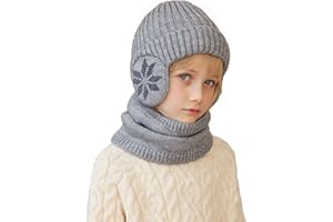 YAMEE Bonnet Chaud écharpe Ensemble pour Enfants avec Doublure Peluche Doux Cache-oreilles Chaud,2 Pièces Tricoté Beanie Cache-Cou Enfants Hiver Coupe-Vent,Chapeau pour Fille Garçon 4-10 Ans