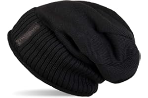 styleBREAKER Unisex Beanie Mütze mit Fleece Innenfutter und Label | Warme Winter Strickmütze aus Feinstrick | Elastische Longbeanie für Damen und Herren
