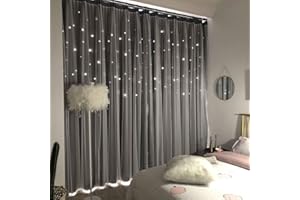 UNISTAR 2 Paneles de Cortinas Opacas con Estrellas para Dormitorio, niñas, niños, bebé, Cortina de Ventana de Doble Capa con Corte de Estrella, decoración estética de Sala de Estar, decoración de