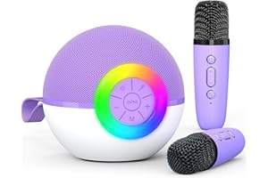 HEROANGE Karaoke Machine for Kids Adults, Toys with wireless microphone Mini Portable Bluetooth Speaker with 5 Voice Changing Effects & LED Light, Christmas Birthday Gifts for 4-12 Girls Boys (Purple-2 Mics)