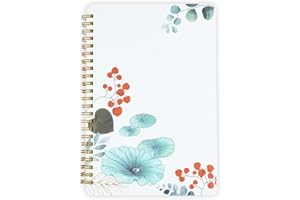 MLIFE Notizbuch A5 Ringbuch,Spiralbindung Notizblock-160 Seiten,100 g/m²Tintenfestes Papier,Hardcover Collegeblock Notizblock mit Taschen,Elastisch für Tagebuch für Erwachsene&Bullet Journal(Lotus Leaf)