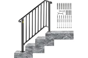 BuoQua Adjustable Handrail Fits Matte Black Stair Rail Wrought Iron Handrail with Installation Kit Hand Rails for Outdoor Steps