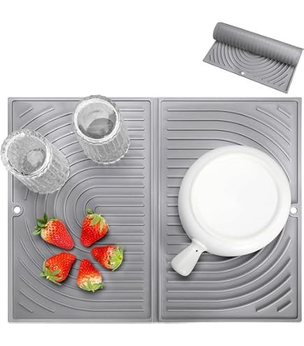 Tappetino Scolapiatti In Silicone Con Bordo Di Scarico - 58,4 X 43,2 Cm - Extra Large - 4