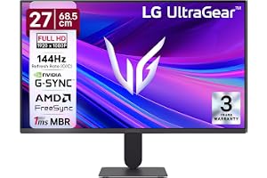 LG 27G411A 68.5 cm(27 Inch) Ultragear FHD(1920 x 1080) IPS Gaming Monitor, 1ms MBR, 144Hz (O/C), HDR10, NVIDIA G-Sync Compatible, AMD FreeSync, HDR10, HDMI, DP, HP Out, Anti-Glare, Slim Stand, Black