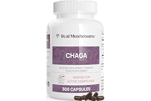 Real Mushrooms Chaga Capsules - Organic Mushroom Supplement with Chaga Extract - Chaga Mushroom Powder for Digestion, Energy, & Immune Support - Vegan Mushroom Extract, Non-GMO, 300 Caps