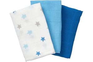 ‎BORNINO Bornino Mulltücher (3er-Pack) Sterne 30x30 cm - saugstarke Mullwindeln in verschiedenen Farbtönen