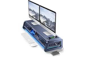 VAYDEER All-in-One Dual Monitor Stand Riser con 2 cassetti, 8USB Ports e Wireless Charging Pad con LED Light Strip per 2 monitor, Desk Organizer per PC, iMac (metallo, 39,3 pollici)