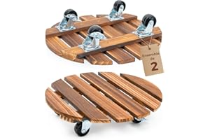 Bamworld Porte Plante a Roulettes, Lot de 2 Plateaux Roulants pour Plantes 30,5 cm, Support avec Roulettes Pivotantes et Verrouillables, Capacite 100 KG, Pour Interieur et Exterieur, Marron Fonce
