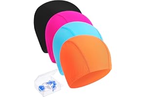 Hestya 4 Pieces Swim Caps, Lightweight Swimming Caps Suitable for Kids, Women, Men While Swimming, Come with Nose Clip and Ear Plugs