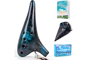 Ocarina Horse Ocarinas 12 Holes Alto C Ceramic with Carry Bag Music Book Strap (Dark Blue)