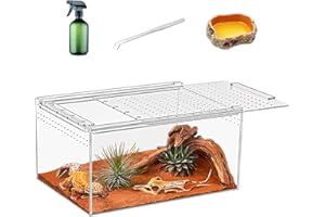 KAKOOTI Reptilien-Terrarium-Set, 30 x 18 x 15 cm Reptilien-Zuchtbox, magnetisches Acrylgehäuse, für Vogelspinne, Einsiedlerkrebs, Springspinne, Leguan, Leopardgecko, Bartagame, Insekten, Skorpione.