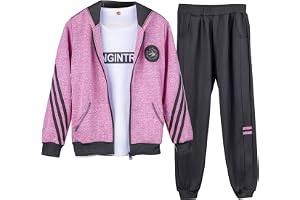 linboo barn träningsoverall flicka joggingdräkt 2 st/3 delar sportdräkt sweatjacka med huva och sportbyxor långärmad skjorta