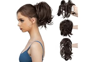 CJL HAIR Claw Clip Short Ponytail Hair Extensions DIY Bendable Metals Messy Bun Hair Piece for Wonen Straight Synthetic Fake Hairpieces Dark Brown