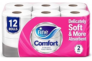 Fine Comfort Toilet Tissues Paper 12 Rolls, 180 sheets x 2 Ply