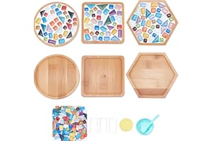 WEBEEDY 3 Kit de Mosaïque de Carreaux de Verre Kit de sous-Verre en Mosaïque Verre Mosaïque Dessous de Verre Base Bambou Tasse sous-Verres pour Boissons Bricolage Artisanat Kits Plateau Décoratif