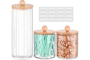 WACAR 3 Pack Cotton Bud Holder, Cotton Pad Holder, Acrylic Bathroom Cotton Wool Bud Holder Apothecary Jars Bathroom Storage for Cotton Ball Swab Pads Cotton Pad Dispenser with Lids (Style#B)