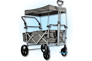 ‎IMLEX IMLEX Bollerwagen faltbar mit Dach IM-9002 - Große Räder gefederte Vorderräder - Handwagen klappbar mit Schiebegriff ideal für 2 Kinder (Grau)