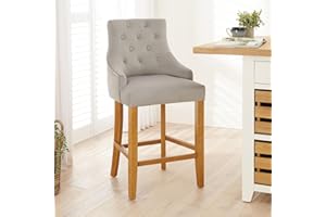 The Furniture Market Luxury Light Grey Velvet Scoop Back Kitchen Counter Bar Stool | Quilted Button Back | Stud Detailing | Solid Wood Frame | H 1050mm x W 520mm x D 560mm