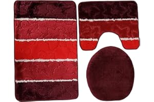 ILKADIM Orion Badgarnitur 3 TLG. Set 50x80 cm Mehrfarbig gestreift, WC Vorleger mit Ausschnitt für Stand-WC (Beere rosa Flieder)