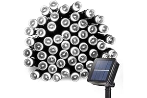 Lamker 12M 100LED Guirlandes Lumineuses Solaires 8 Modes Étanche Blanc Lumière Guirlande Lumineuse Extérieur Décoration pour Jardin Terrasse Balcon Fenêtre Clôture Arbre Noël Mariage Fairy Lights