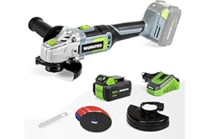 WORKPRO akumulatorowa szlifierka kątowa 20V z akumulatorem 4,0Ah, Ø125mm, lekka bezprzewodowa szlifierka elektryczna z 5 tarczami do cięcia, 2 osłonami ochronnymi, szybka ładowarka i uchwyt pomocniczy