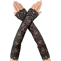Guanti Senza Dita In Pizzo Floreale – Scaldamuscoli Elastici Stile Lolita Gotico, Lunghi 25 Cm, Rosa/Nero/Bianco, Accessorio Y2K