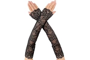 Telooco Damskie długie koronkowe rękawiczki bez palców długość do łokcia koronkowe rękawiczki długie koronkowe kwiatowe rękawiczki 1980 akcesoria kostiumowe