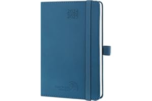 POPRUN Agenda 2024 2025 Pequeña de Bolsillo 16 x 10,5 cm, Planificador Semanal 17 Meses de Ago.2024 a Dic.2025, Porta Boligrafos Autoadhesivo, 80 GSM Papel, Azul Cielo Nocturno