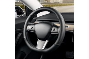 SEG Direct Couvre Volant de Voiture en Forme de D 37-39 cm, Housse de Volant à Fond Plat, Cuir Microfibre, Noir