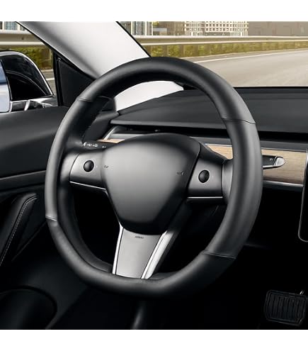Coprivolante In Pelle Nappa Per Tesla Model 3/Y - Ultra Sottile, Antiscivolo, Facile Installazione, Nero