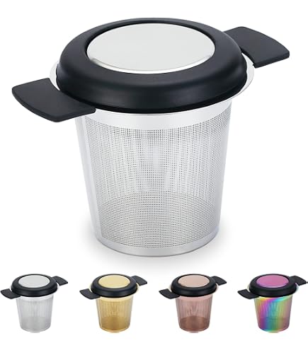Schramm Edelstahl Teesieb 2 Stück – Mit Deckel & Abtropfschale, Faltbarer Griff, Für Tasse & Kanne