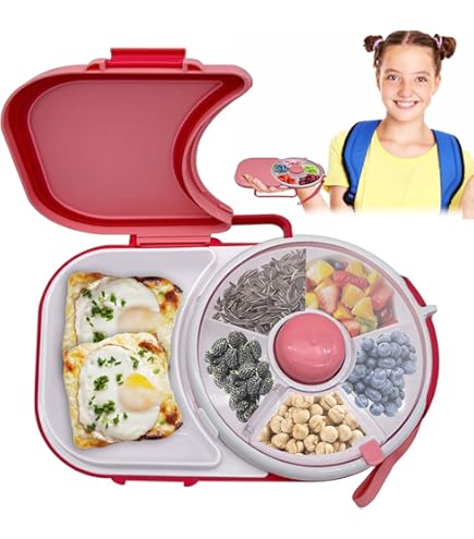 YZROHYI Snackbox Rund Drehbar - 5 Fächer Mit Deckel Für Unterwegs