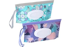SANNIX 2 pièces Pochette pour lingettes humides pour bébés, Pochette pour lingettes de voyage, Pochette pour lingettes réutilisables, Distributeur de lingettes pour bébé, Pochette pour lingettes