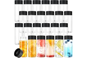 YOUNTHYE Lot de 24 bouteilles de jus de 300 ml en plastique avec couvercles noirs, vides et réutilisables pour boissons faites maison, smoothie, lait, eau