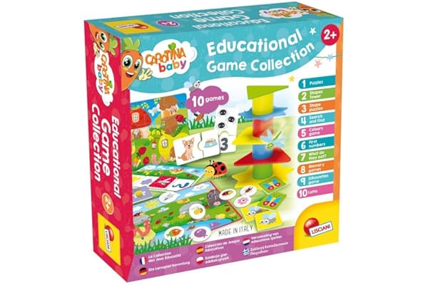 Lisciani - CAROTINA BABY- Collection de 10 Jeux Éducatifs pour Enfants dès 2 ans- Apprentissage Ludique - Puzzle , Memory, Jeu sur les Chiffres et Couleurs adaptés aux Petits -