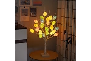 ADWOLT Jajko wielkanocne, LED, ozdoba do jajka wielkanocnego, świecąca brzoza z 24 jajkami wielkanocnymi, zasilane baterią, zasilane przez USB, ciepłe białe sztuczne drzewko bonsai, dekoracja stołu