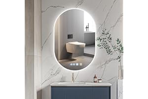 Viugreum Espejo Baño con Luz LED Regulable en 3 Colores, Elíptico 75 * 50cm Luz de Baño Espejo de Pared con Interruptor Táctil, Función Antivaho, Ajuste de Brillo, Espejos LED Retroiluminado