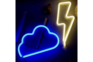 NELUX Pack de 2 Rayo y Nube - Luces Neón LED para Pared de Habitación Gaming, Luz Neón Decoración Gamer, Figura LED Forma, Cartel Luminoso Decorar Dormitorio Adolescentes o Bar. Conexión USB o Pilas