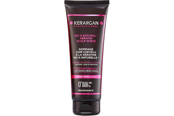Kerargan - Gommage Purifiant à la Kératine pour Cheveux Abîmés, Stréssés - Revitalise, Exfolie et Renforce - Aloe Vera, Huile d'Argan, Huile d'Amande Douce - Sans Sulfate, OGM, Silicone - 250ml