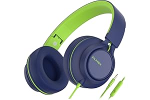 Ailihen C8 Kids Headphones Wired with Microphone and Volume Control Folding Lightweight Corded Headset for Boy Girls School Cellphones Tablets Chromebook Smartphone Laptop Computer Mp3/4 (Blue Green)