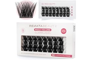 RB RENATA BEAUTY Renata Beauty Ciglia Cluster Mega Volume - Multipack 32 pezzi, Lunghezze Assortite (10mm, 12mm, 14mm), Volume Drammatico, Applicazione Facile, Riutilizzabili, Ideali per Look Voluminosi